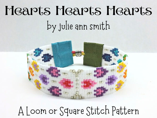 HEARTS HEARTS HEARTS Square Stitch or Loom Bracelet Pattern