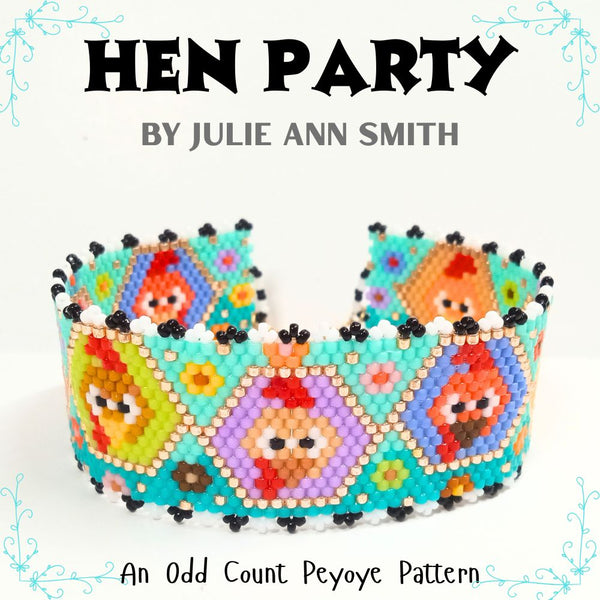 HEN PARTY Odd Count Peyote Bracelet and Brick Stitch Earrings/Charms Pattern
