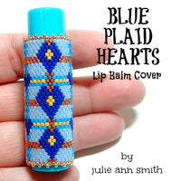 BLUE PLAID HEARTS Lip Balm Cover Pattern