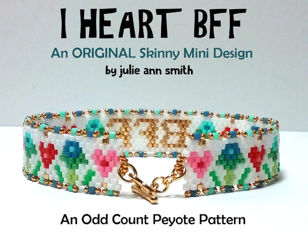 Julie Ann Smith Designs - I HEART MOM- Skinny Mini Odd Count Peyote Bracelet  - 11/0 Delica