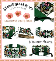 STAINED GLASS ROSES Square Stitch or Loom Bracelet Pattern