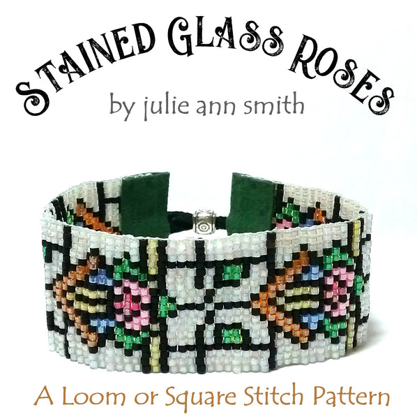 STAINED GLASS ROSES Square Stitch or Loom Bracelet Pattern