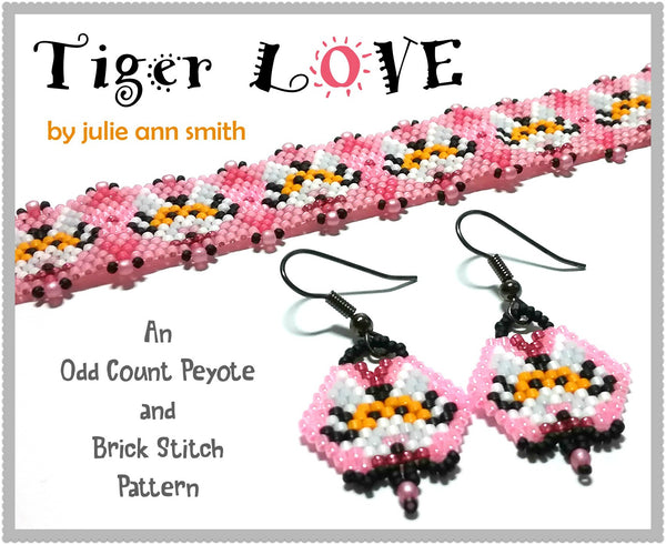 TIGER LOVE Bracelet Pattern and Brick Stitch Earring Pattern